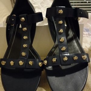 Balenciaga navy blue sandals with silver studs